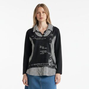 Moffi Y2K Grunge Patchwork Graphic Top Size M